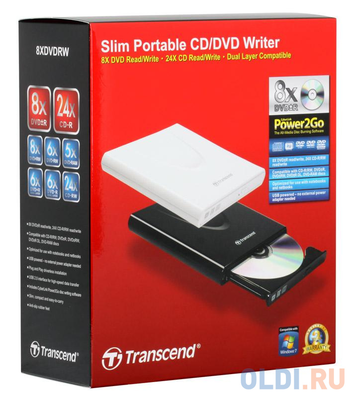 Оптич. накопитель ext. DVD±RW Transcend Black <Slim, USB 2.0, Retail фото