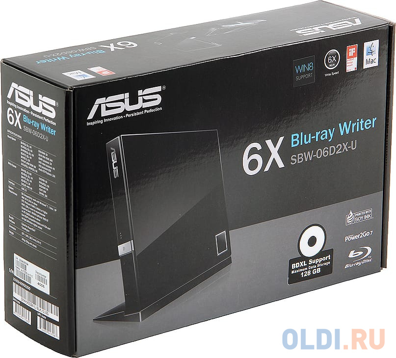 Внешний привод Blu-ray ASUS SBW-06D2X-U Slim USB2.0 Retail черный фото