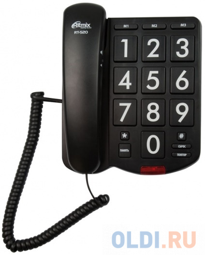 Телефон Ritmix RT-520 черный телефон проводной ritmix rt 002