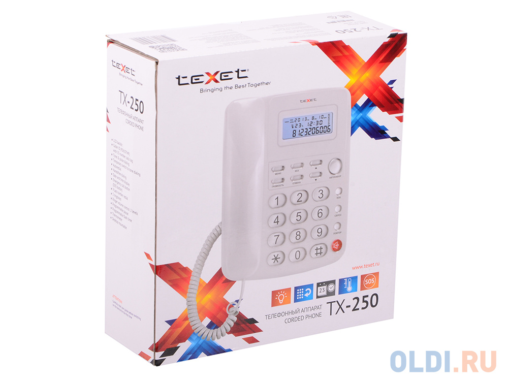 Телефон проводной Texet TX-250 белый фото