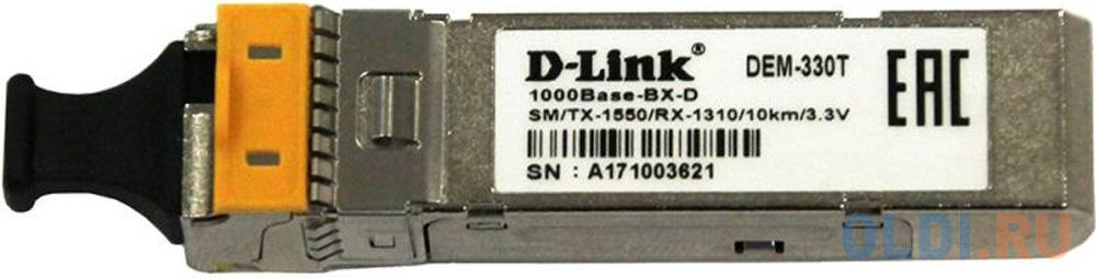 Модуль D-Link  330T/10KM/A1A WDM SFP-трансивер с 1 портом 1000Base-BX-D (Tx:1550 нм, Rx:1310 нм) для одномодового оптического кабеля (до 10 км) osnovo sfp модуль sc 1 25 гбит c до 3км tx 1310 rx 1550 ddm
