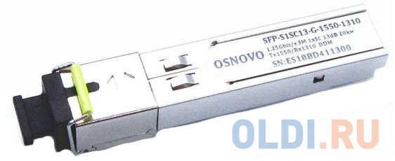 OSNOVO Оптический SFP Модуль GE, одно волокно SM, до 1,25 Гбит/c, SC, до 20км, Tx:1550/Rx:1310, DDM snr модуль sfp оптический дальность до 300м 5db 850нм