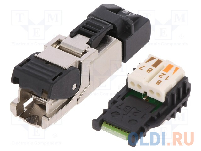 

Разъем RJ45 кабельный J00026A2001, монтаж без инструментов, повышенной прочности, серии MFP8, под витую пару 5,6,7 кат (AWG22-27), экранированный,