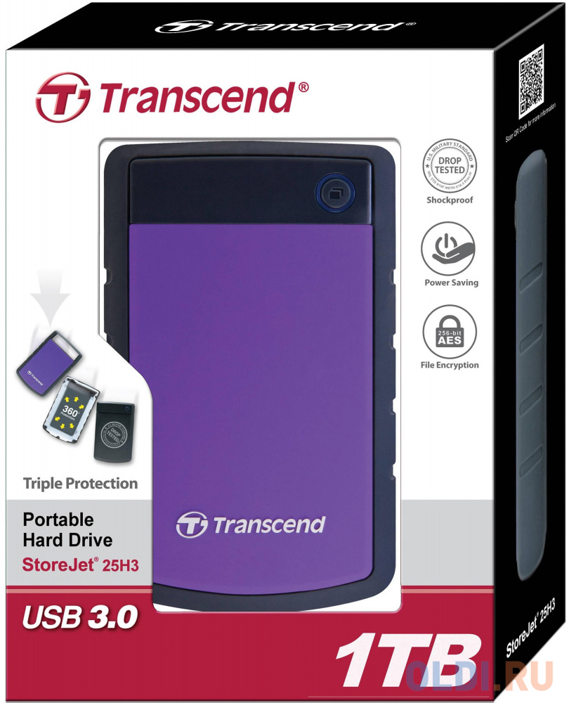Внешний жесткий диск 1Tb Transcend TS1TSJ25H3P 2.5&quot; USB 3.0 &lt;Retail от OLDI