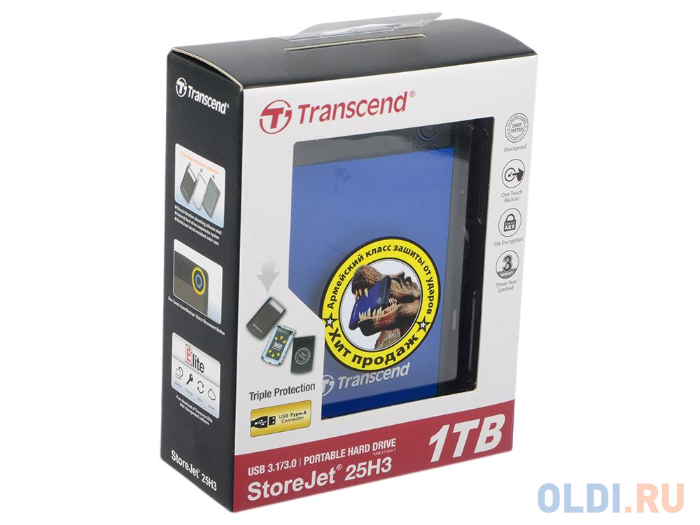 Внешний жесткий диск 1Tb Transcend TS1TSJ25H3B 2.5&quot; USB 3.0 &lt;Retail от OLDI