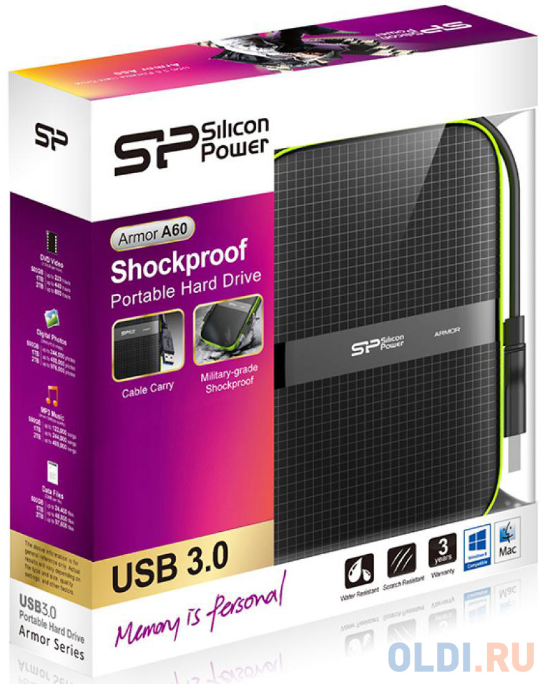 Внешний жесткий диск 2.5&quot; USB3.0 1 Tb Silicon Power Armor A60 SP010TBPHDA60S3K черный Вид№3