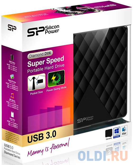 Внешний жесткий диск 2.5&quot; USB3.0 2 Tb Silicon Power Diamond D06 SP020TBPHDD06S3K черный Вид№4