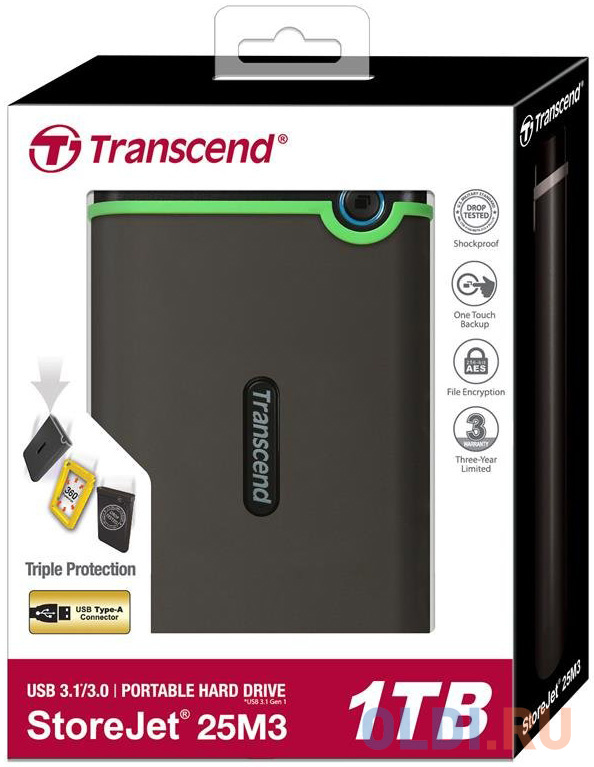 Внешний жесткий диск 1Tb Transcend StoreJet 25M3S серый TS1TSJ25M3S (2.5" USB 3.0) фото