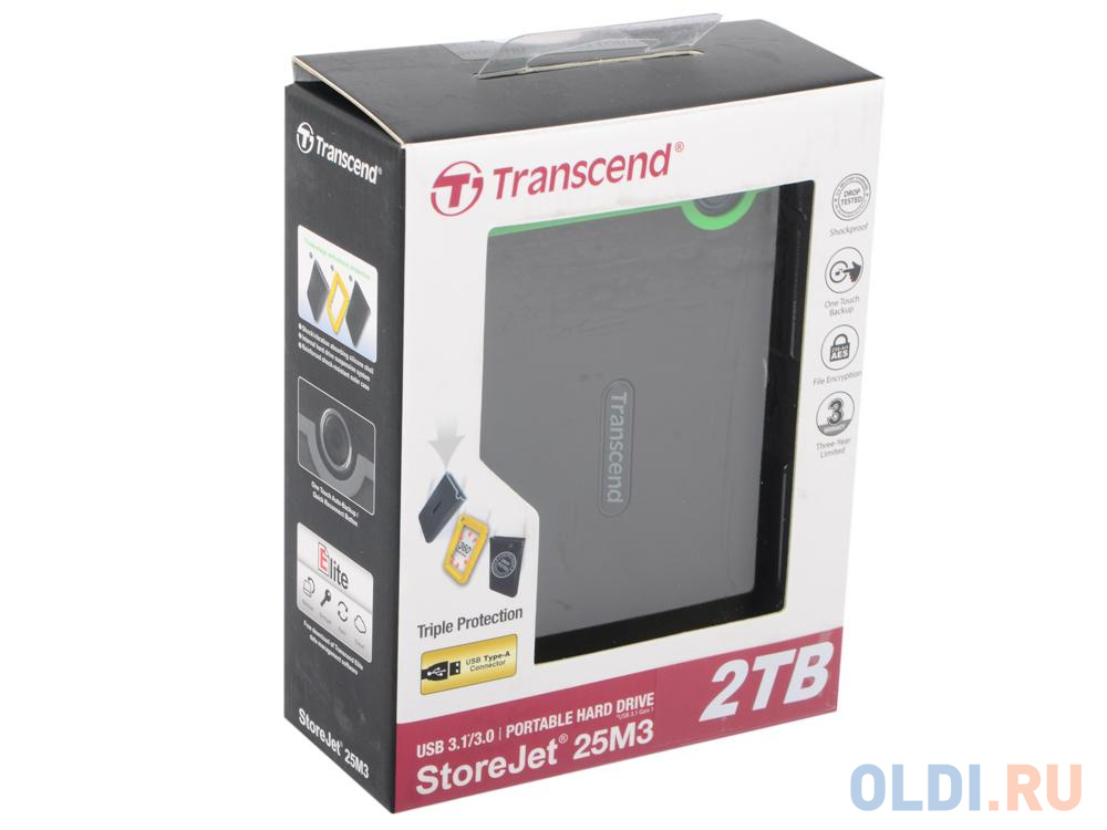 Внешний жесткий диск 2Tb Transcend StoreJet 25M3S серый TS2TSJ25M3S (2.5&quot; USB 3.0) от OLDI