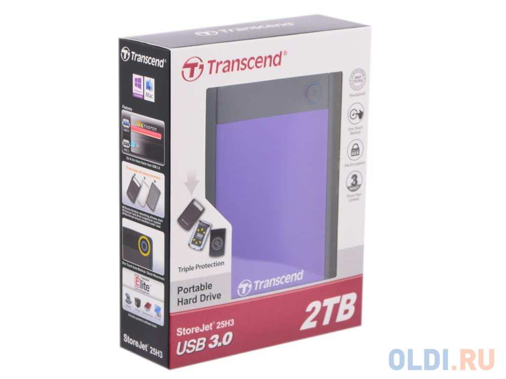 Внешний жесткий диск 2Tb Transcend TS2TSJ25H3P фиолетовый 2.5&quot; USB 3.0 &lt;Retail от OLDI