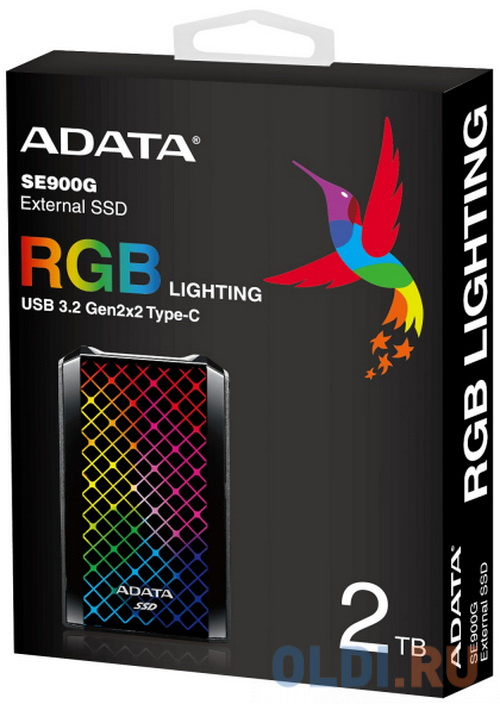 2.5&quot; 512GB ADATA SE900G RGB Black External SSD [ASE900G-512GU32G2-CBK] USB 3.2 Gen2x2 Type-C, 2000/2000, USB 3.2 Type-C to C cable,USB 3.2 Ty - фото 2