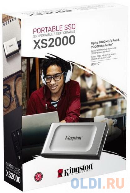 Внешний SSD диск 1.8" 2 Tb USB 3.2 Gen 2 Kingston XS2000 Portable серебристый SXS2000/2000G фото
