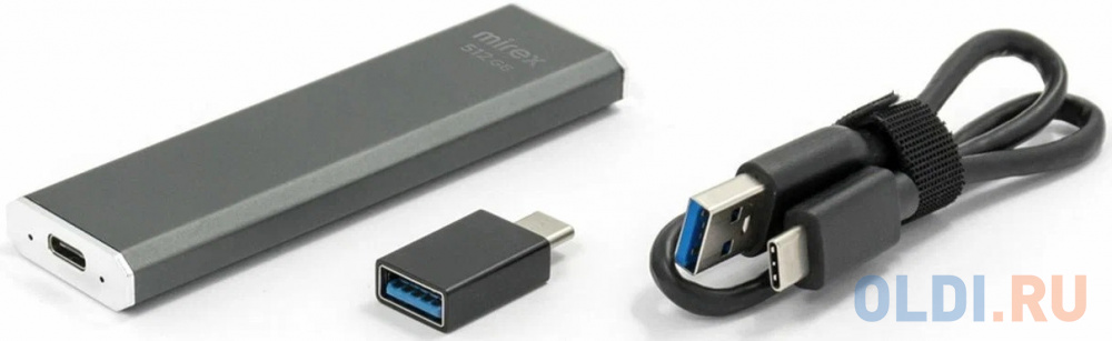 Твердотельный диск 512 Mirex Data Master 1, External, USB 3.2 Type-C, [R/W 550/550 MB/s] 3D-NAND, серый металл 13641-S512DM1G - фото 1