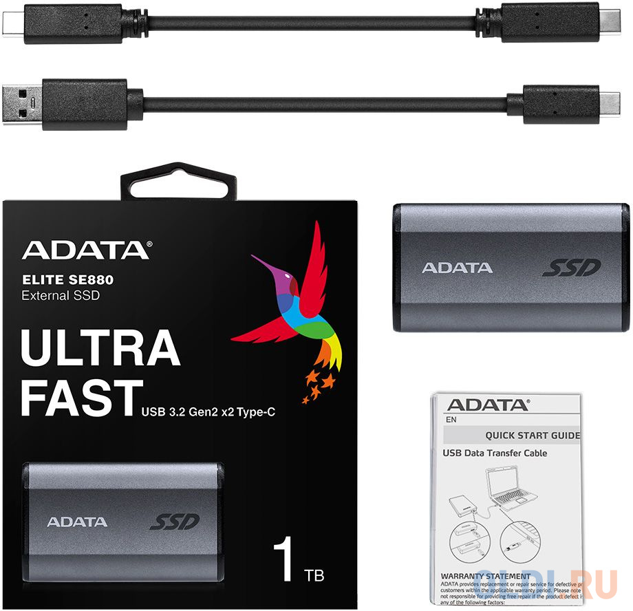 Накопитель SSD A-Data USB-C 1Tb AELI-SE880-1TCGY SE880 2.5" серый - фото 1
