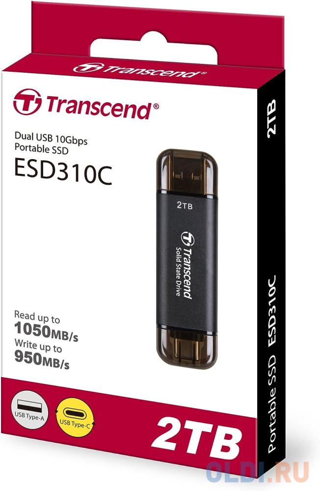 Внешний SSD диск 2 Tb USB Type-C USB 3.2 Gen 2 Transcend TS2TESD310C серый