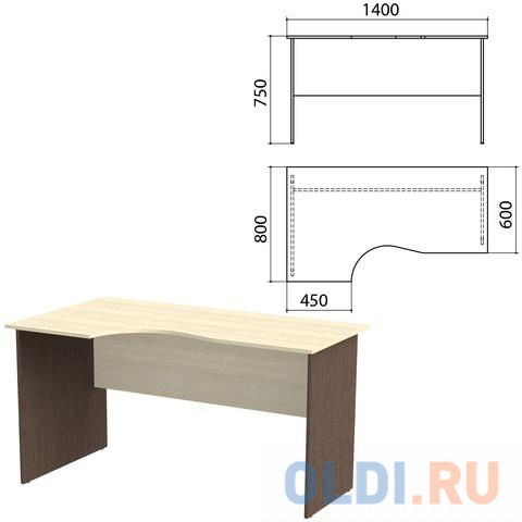 

Стол письменный эргономичный "Канц", 1400х800х750 мм, левый, цвет венге/дуб молочный (КОМПЛЕКТ)