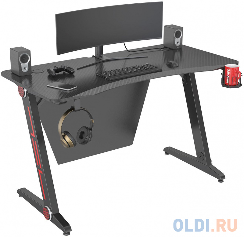 Стол игровой Cactus CS-GTZ-BKRD-CARBON столешница МДФ карбон каркас черный фото