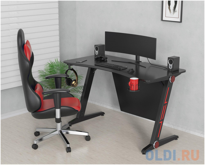 Стол игровой Cactus CS-GTZ-BKRD-CARBON столешница МДФ карбон каркас черный фото