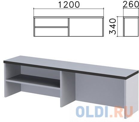 

Надстройка для стола письменного "Монолит", 1200х260х340 мм, 1 полка, цвет серый, НМ37.11