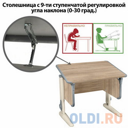 Стол-парта регулируемый "ДЭМИ" СУТ.41, 750х550х530-815 мм, бежевый каркас, пластик серый, дуб сонома (КОМПЛЕКТ) фото