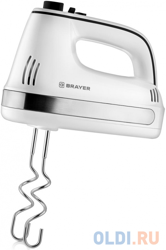 

BRAYER 1301BR Миксер 250 Вт, 5 скорост, 2 венчика, 2 насадки для замеса, Turbo, белый