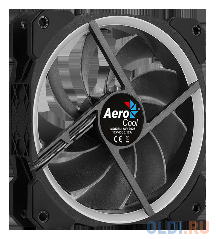 Вентилятор Aerocool ORBIT , 120x120x25мм, 16,8 млн. цветов, RGB подсветка в виде двойного кольца, 3-Pin, 1200 об/мин, 55,9 CFM, 14,1 дБА вентилятор aerocool frost 12 frgb molex 3p