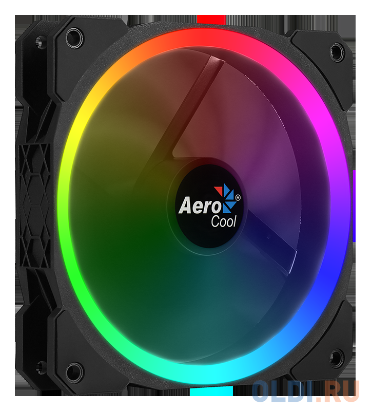 Вентилятор Aerocool ORBIT , 120x120x25мм, 16,8 млн. цветов, RGB подсветка в виде двойного кольца, 3-Pin, 1200 об/мин, 55,9 CFM, 14,1 дБА фото