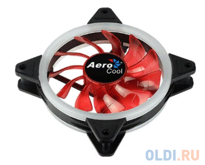 Вентилятор Aerocool REV Red , 120x120x25мм, цвет светодиодов : красный, подсветка в виде двойного кольца, 3+4-Pin, 1200 об/мин, 41,3 CFM, 15,1 дБА вентилятор для корпуса aerocool astro 12 pro комплект из 3 х кулеров 120x120mm 6pin хаб