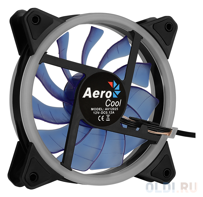 Вентилятор Aerocool REV Blue , 120x120x25мм, цвет светодиодов : синий, подсветка в виде двойного кольца, 3+4-Pin, 1200 об/мин, 41,3 CFM, 15,1 дБА