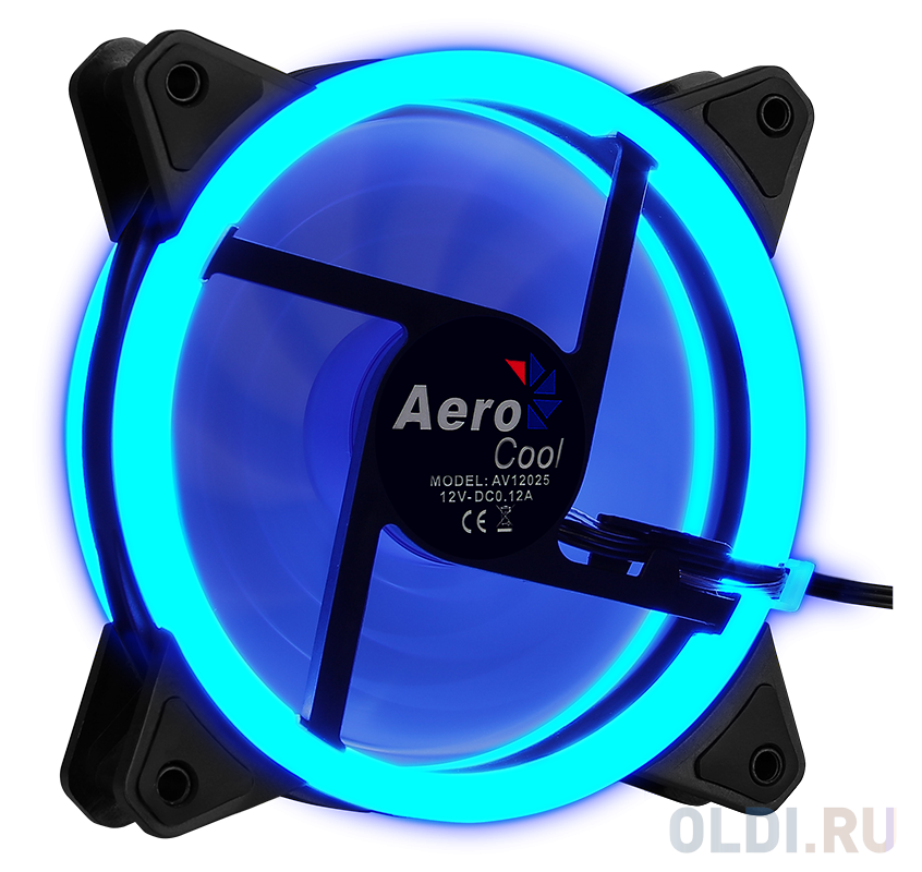 Вентилятор Aerocool REV Blue , 120x120x25мм, цвет светодиодов : синий, подсветка в виде двойного кольца, 3+4-Pin, 1200 об/мин, 41,3 CFM, 15,1 дБА 4713105960952 - фото 3