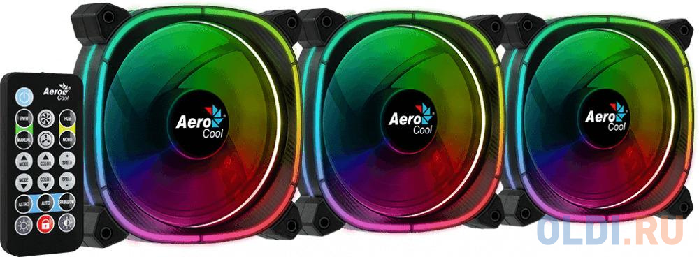 Вентилятор Aerocool Astro 12 Pro (3x120мм, 17.5dB, 1000rpm, 6 pin, подсветка+ пульт) RTL вентилятор aerocool frost 12 frgb molex 3p
