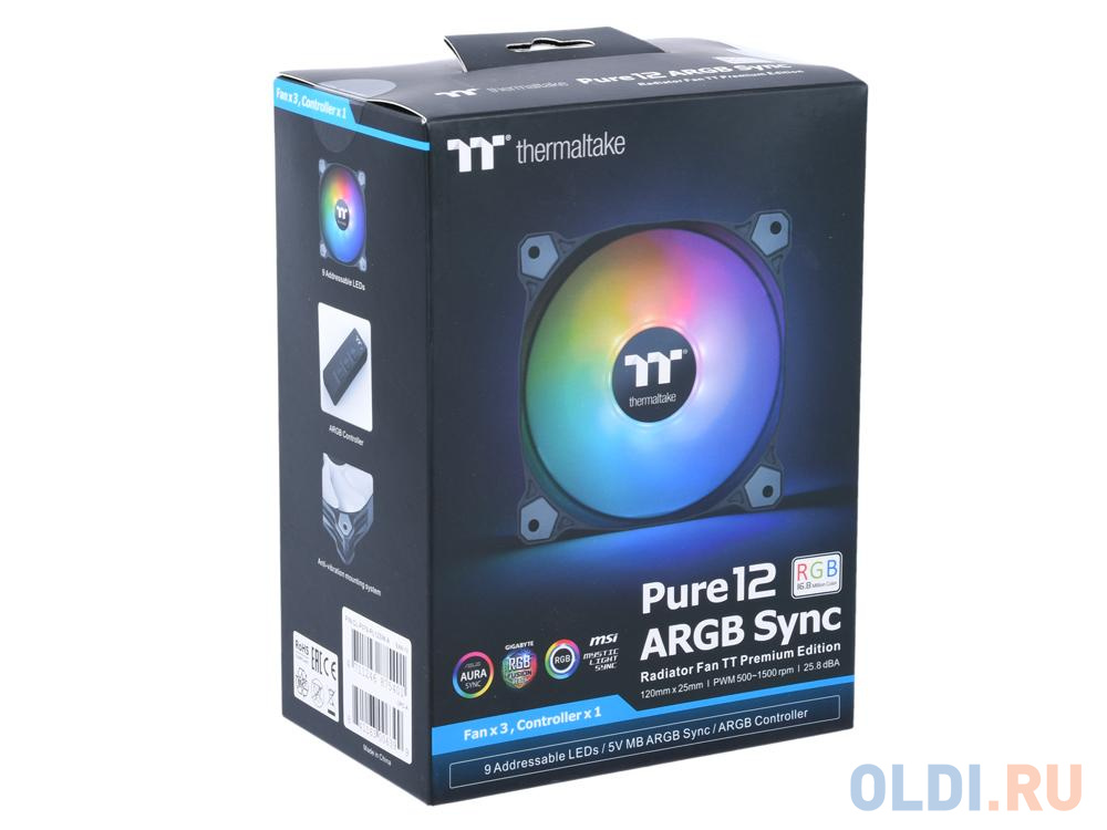 Вентилятор Thermaltake Fan Premium Pure 12 ARGB Sync (3 Pack) [CL-F079-PL12SW-A] / Addressable / MB SYNC / PWM - фото 6