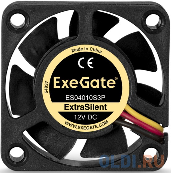 Exegate EX283364RUS Вентилятор ExeGate ExtraSilent ES04010S3P, 40x40x10 мм, подшипник скольжения, 3pin, 5000RPM, 24dBA, размер 40 х 40 мм - фото 3