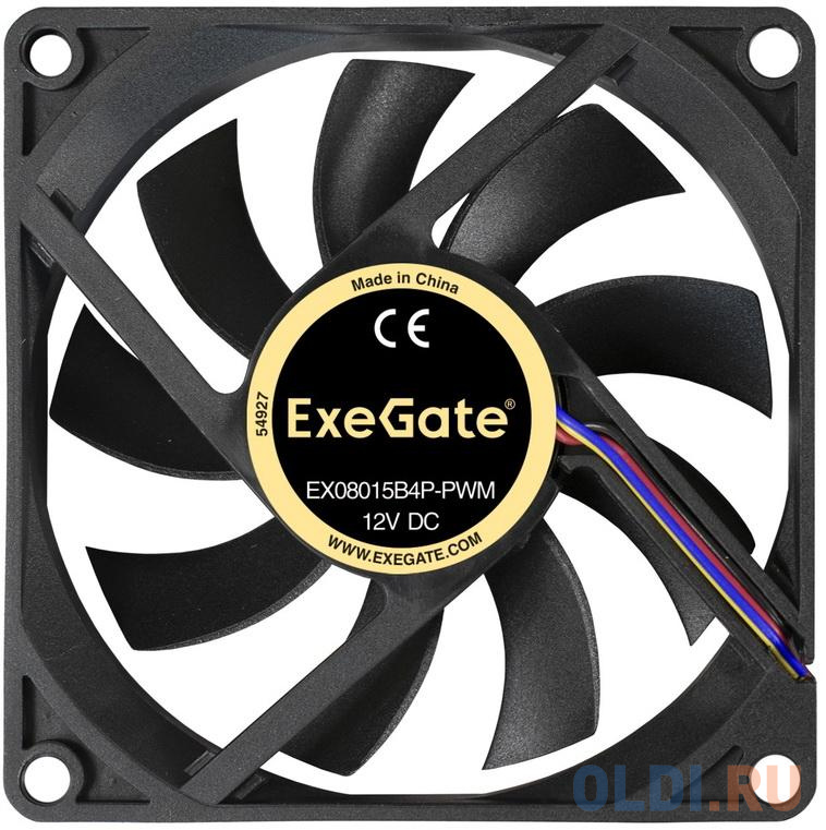 Exegate EX288924RUS Вентилятор ExeGate EX08015B4P-PWM (80x80x15 мм, 2-Ball (двойной шарикоподшипник), 4pin, PWM, 24dBA), размер 80 x 80 мм - фото 1