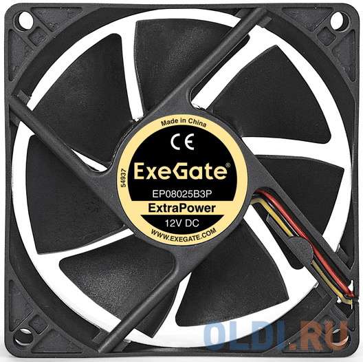 Exegate EX288925RUS Вентилятор ExeGate ExtraPower EP08025B3P (80x80x25 мм, 2-Ball (двойной шарикоподшипник), 3pin, 2400RPM, 26dBA), размер 80 x 80 мм - фото 3