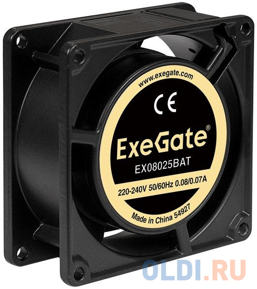 Exegate EX288998RUS Вентилятор 220В ExeGate EX08025BAT (80x80x25 мм, 2-Ball (двойной шарикоподшипник), клеммы, 2600RPM, 32dBA), размер 80 x 80 мм - фото 1
