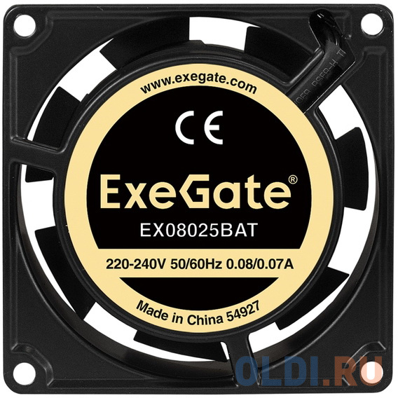Exegate EX288998RUS Вентилятор 220В ExeGate EX08025BAT (80x80x25 мм, 2-Ball (двойной шарикоподшипник), клеммы, 2600RPM, 32dBA), размер 80 x 80 мм - фото 3