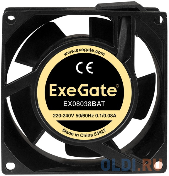 Exegate EX289000RUS Вентилятор 220В ExeGate EX08038BAT (80x80x38 мм, 2-Ball (двойной шарикоподшипник), клеммы, 2500RPM, 37dBA), размер 80 x 80 мм - фото 2