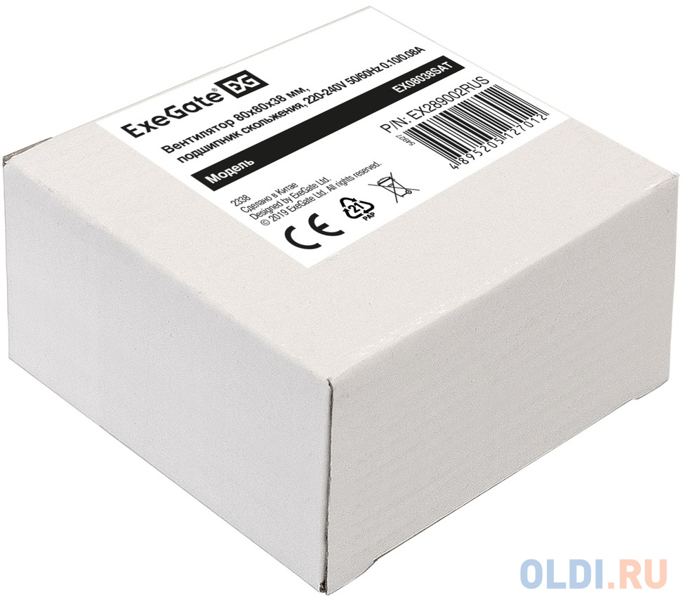 Exegate EX289002RUS Вентилятор 220В ExeGate EX08038SAT (80x80x38 мм, Sleeve bearing (подшипник скольжения), клеммы, 2400RPM, 36dBA) фото