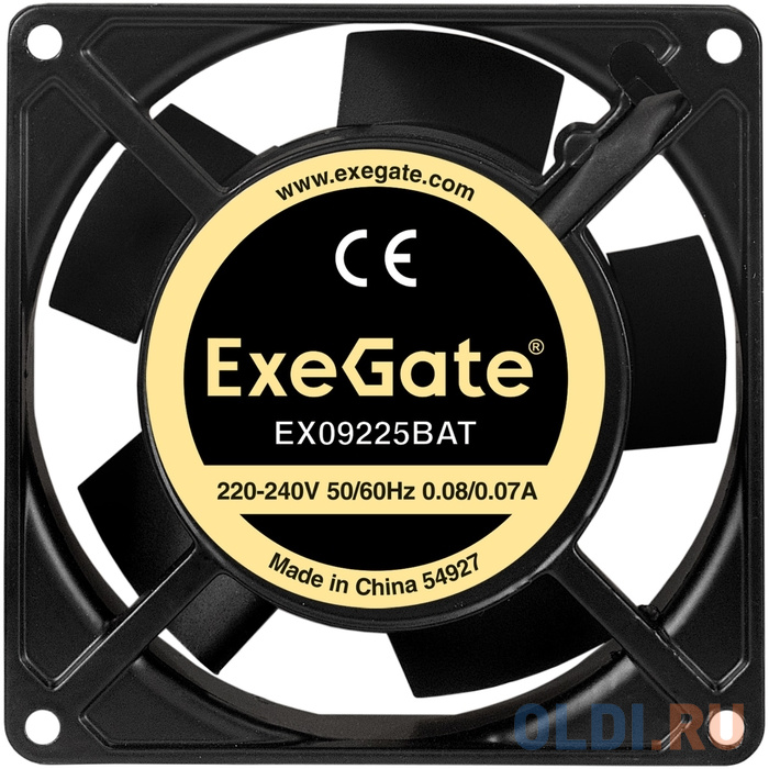 Exegate EX289004RUS Вентилятор 220В ExeGate EX09225BAT (92x92x25 мм, 2-Ball (двойной шарикоподшипник), клеммы, 2600RPM, 35dBA) фото