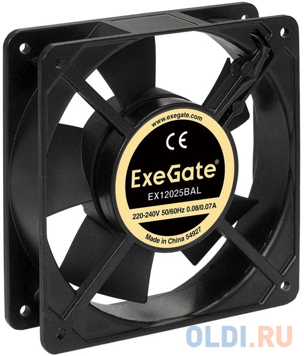 Exegate EX289013RUS Вентилятор 220В ExeGate EX12025BAL (120x120x25 мм, 2-Ball (двойной шарикоподшипник), подводящий провод 30 см, 22000RPM, 33dBA), размер 120 х 120 мм - фото 1