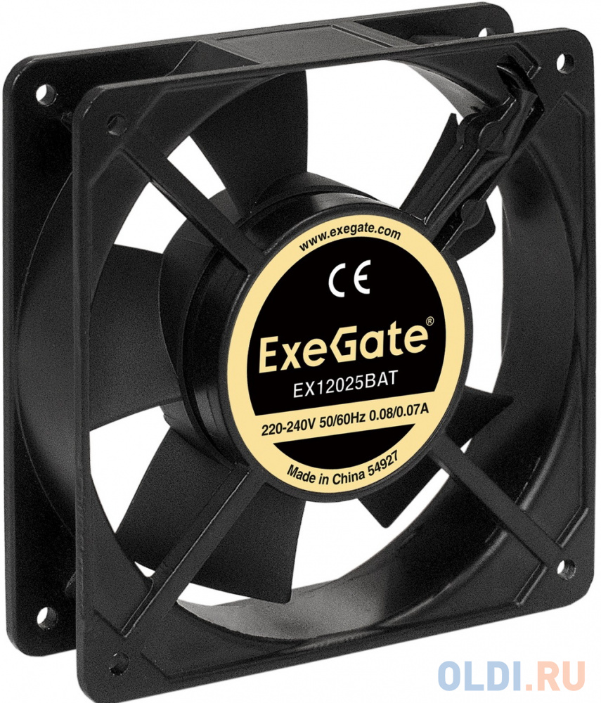 Exegate EX289014RUS Вентилятор 220В ExeGate EX12025BAT (120x120x25 мм, 2-Ball (двойной шарикоподшипник), клеммы, 2200RPM, 33dBA) вентилятор thermalright tl d12b 120x120x25 мм 1500 об мин 25 дба pwm