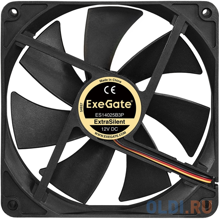 Exegate EX288928RUS Вентилятор ExeGate ExtraSilent ES14025B3P (140x140x25 мм, 2-Ball (двойной шарикоподшипник), 3pin, 1300RPM, 24dBA), размер 140 х 140 мм - фото 3