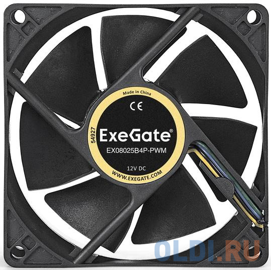 Exegate EX283378RUS Вентилятор ExeGate E08025B4P-PWM, 80x80x25 мм, двойной шарикоподшипник, 4pin, PWM, 22dBA exegate ex253943rus вентилятор для видеокарты exegate 5010m12h mirage 50x10h 4500 об мин 3pin