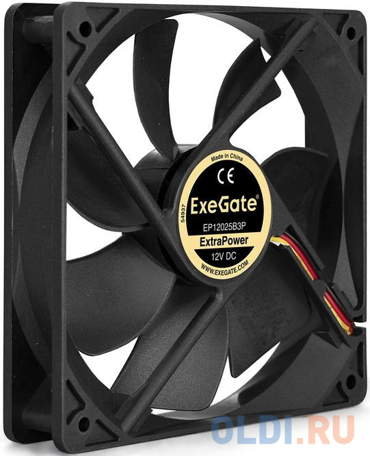 Exegate EX283386RUS Вентилятор ExeGate ExtraPower EP12025B3P, 120x120x25 мм, двойной шарикоподшипник, 3pin, 1600RPM, 25dBA вентилятор gembird fancase3 для сб 120 120 25 3pin