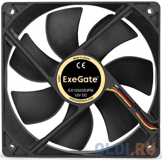 Exegate EX283389RUS Вентилятор ExeGate EX12025S3PM, 120x120x25 мм, подшипник скольжения, 3pin+Molex, 1200RPM, 25dBA фото
