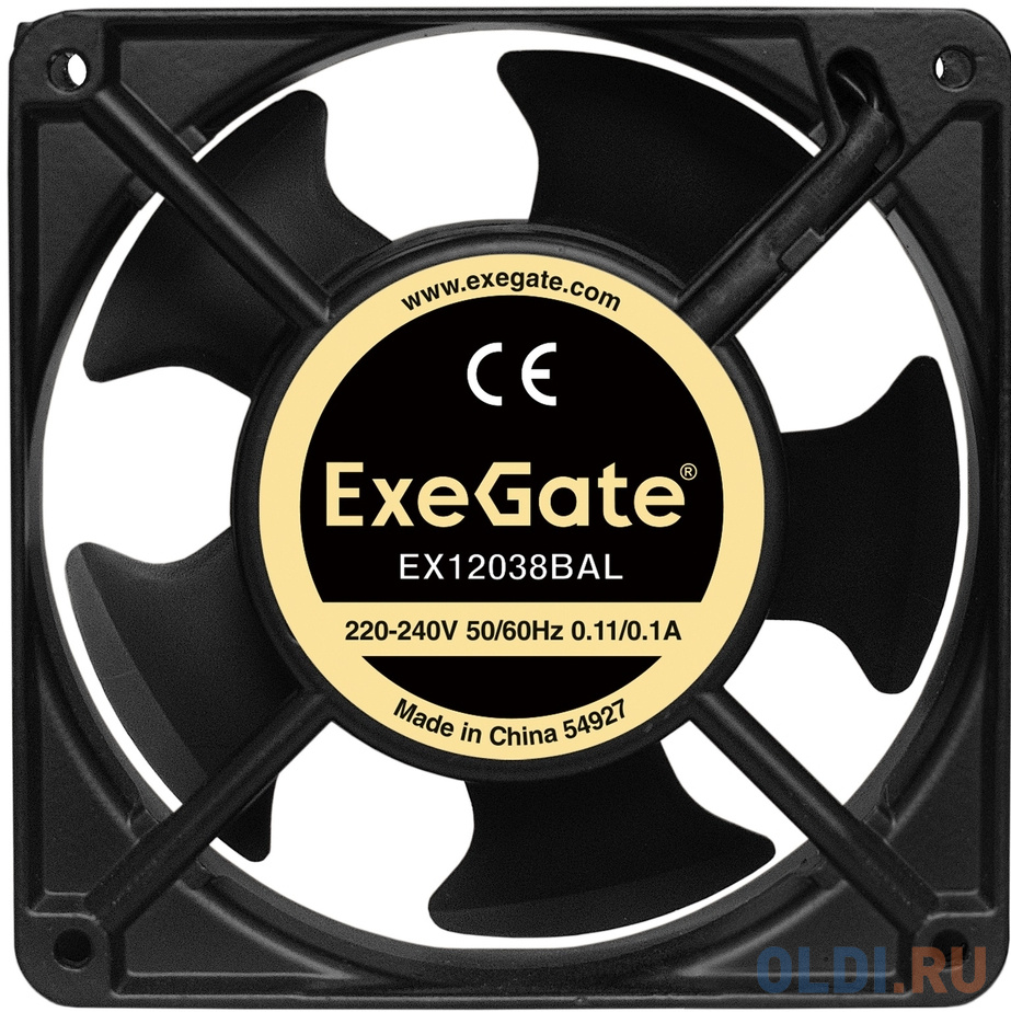 Вентилятор 220В AC ExeGate EX12038BAL (120x120x38 мм, 2-Ball (двойной шарикоподшипник, алюминиевый корпус, подводящий провод 30 см, 2700RPM, 42dBA, RT EX289017RUS - фото 2