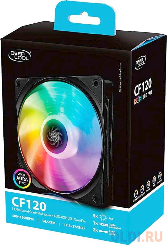 Вентилятор DEEPCOOL CF120 RGB 120x120x25мм (32шт./кор, PWM, пит. от мат.платы и БП, RGB подсветка, 500-1500об/мин) Retail CF 120 - фото 5