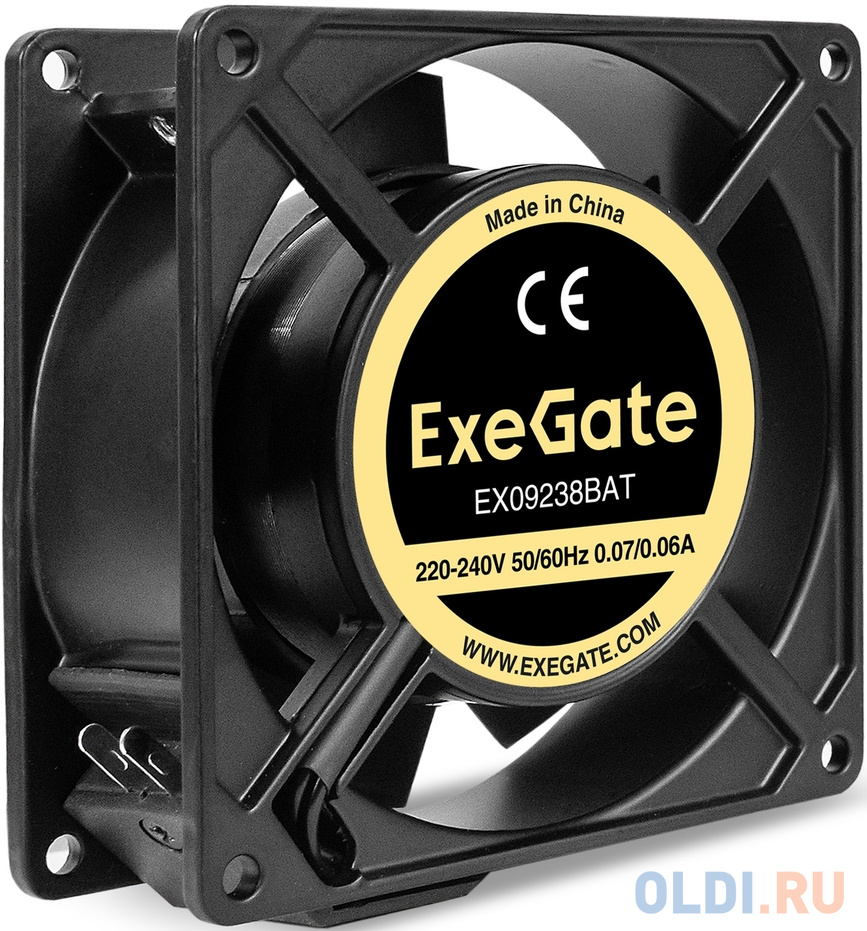 Вентилятор 220В AC ExeGate EX09238BAT (92x92x38 мм, 2-Ball (двойной шарикоподшипник), алюминиевый корпус, клеммы, 2800RPM, 40dBA, RTL) EX289010RUS - фото 1