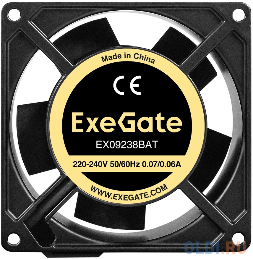 Вентилятор 220В AC ExeGate EX09238BAT (92x92x38 мм, 2-Ball (двойной шарикоподшипник), алюминиевый корпус, клеммы, 2800RPM, 40dBA, RTL) EX289010RUS - фото 2